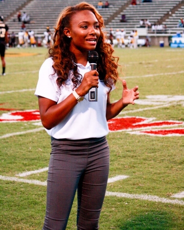 Taylor Stewart in her position as TV Sideline Reporter for GSU